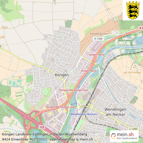 Köngen Landkreis Esslingen Lageplan © Openstreetmap Contributors Köngen Große Landstadt Lageplan
