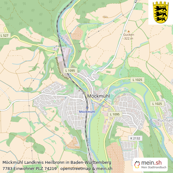 Möckmühl Landkreis Heilbronn Lageplan © Openstreetmap Contributors Möckmühl Große Landstadt Lageplan