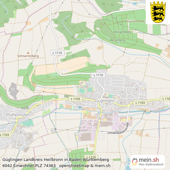Güglingen Landkreis Heilbronn Lageplan © Openstreetmap Contributors Güglingen Große Landstadt Lageplan