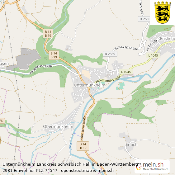 Untermünkheim Landkreis Schwäbisch Hall Lageplan © Openstreetmap Contributors Untermünkheim Landstadt Lageplan