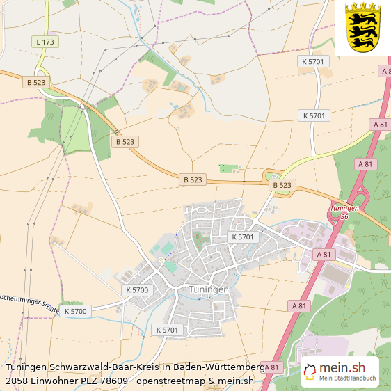 Tuningen Schwarzwald-Baar-Kreis Lageplan © Openstreetmap Contributors Tuningen Landstadt Lageplan