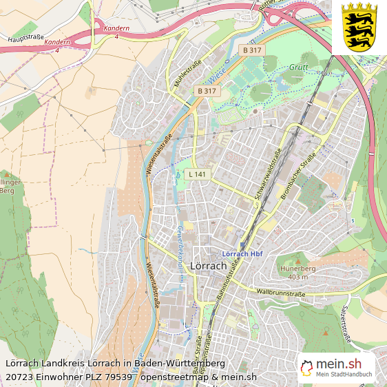 Lörrach Landkreis Lörrach Lageplan © Openstreetmap Contributors Lörrach Kleine Mittelstadt Lageplan