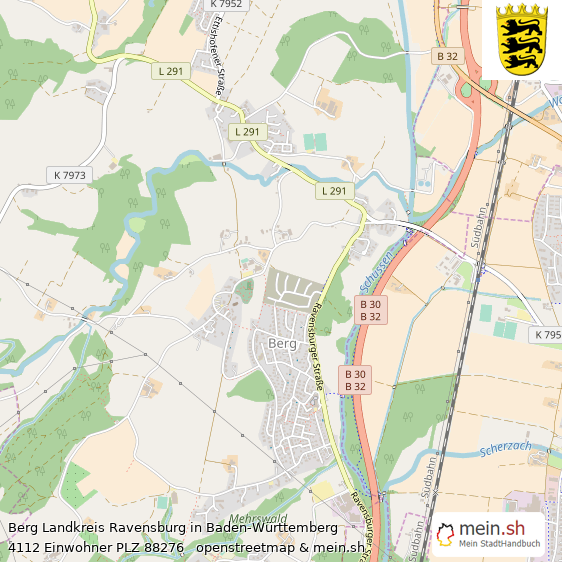 Berg Landkreis Ravensburg Lageplan © Openstreetmap Contributors Berg Großes Dorf Lageplan