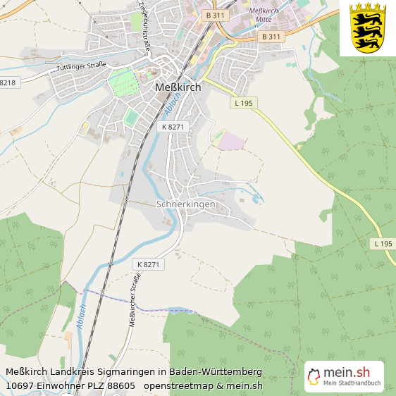 Meßkirch Landkreis Sigmaringen Lageplan © Openstreetmap Contributors Meßkirch Große Landstadt Lageplan