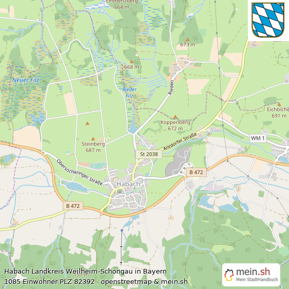 Habach Landkreis Weilheim-Schongau Lageplan © Openstreetmap Contributors Habach Großes Dorf Lageplan