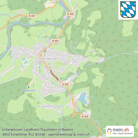 Unterwössen Landkreis Traunstein Lageplan © Openstreetmap Contributors Unterwössen Landstadt Lageplan