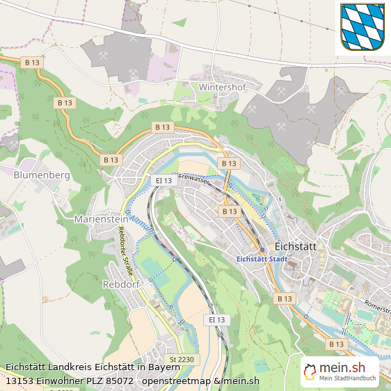 Eichstätt Landkreis Eichstätt Lageplan © Openstreetmap Contributors Eichstätt Kleinstadt Lageplan