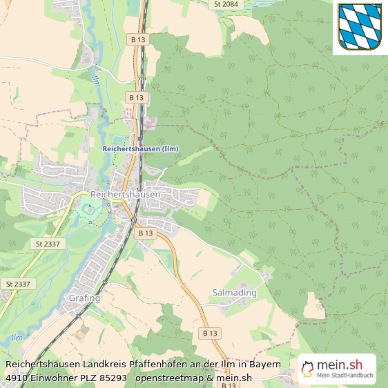 Reichertshausen Landkreis Pfaffenhofen an der Ilm Lageplan © Openstreetmap Contributors Reichertshausen Landstadt Lageplan