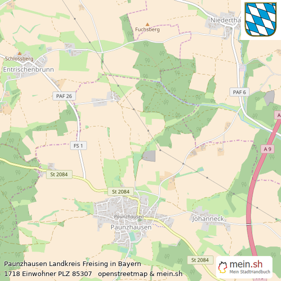 Paunzhausen Landkreis Freising Lageplan © Openstreetmap Contributors Paunzhausen Großes Dorf Lageplan