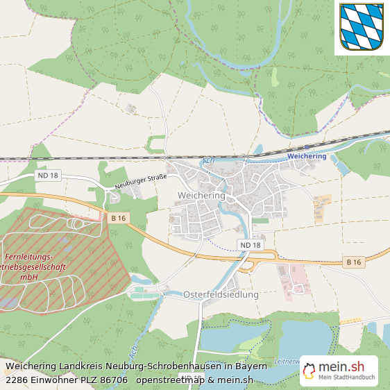 Weichering Landkreis Neuburg-Schrobenhausen Lageplan © Openstreetmap Contributors Weichering Landstadt Lageplan