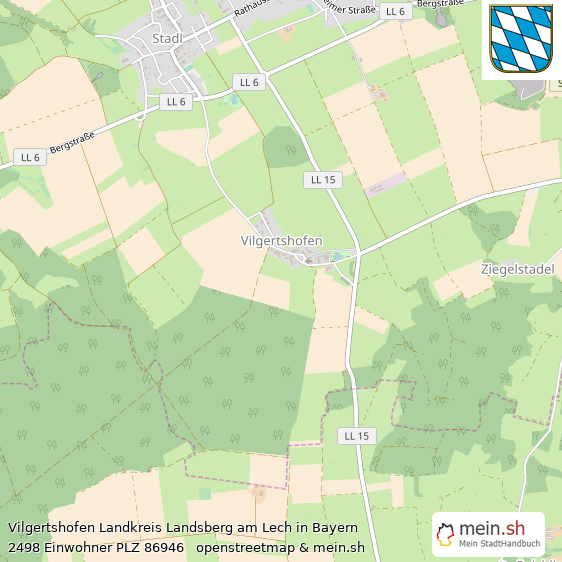 Vilgertshofen Landkreis Landsberg am Lech Lageplan © Openstreetmap Contributors Vilgertshofen Landstadt Lageplan
