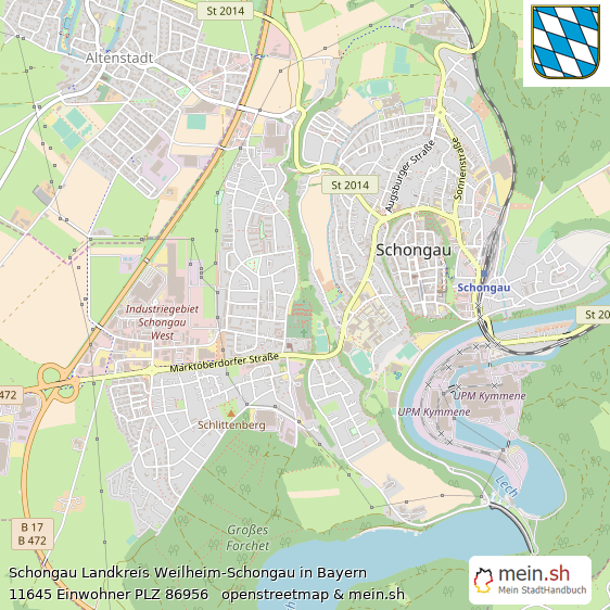 Schongau Landkreis Weilheim-Schongau Lageplan © Openstreetmap Contributors Schongau Kleinstadt Lageplan