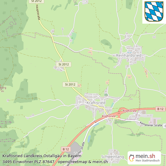 Kraftisried Landkreis Ostallgäu Lageplan © Openstreetmap Contributors Kraftisried Dorf Lageplan