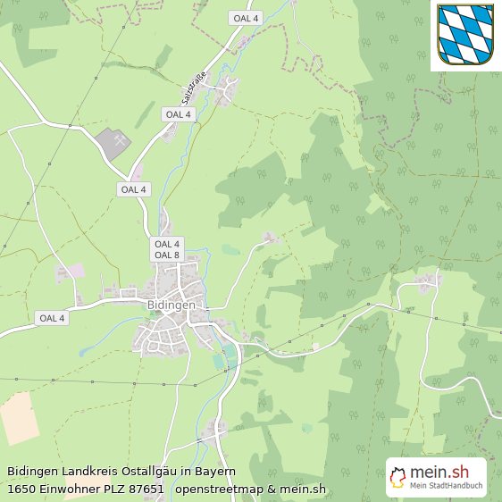 Bidingen Landkreis Ostallgäu Lageplan © Openstreetmap Contributors Bidingen Großes Dorf Lageplan