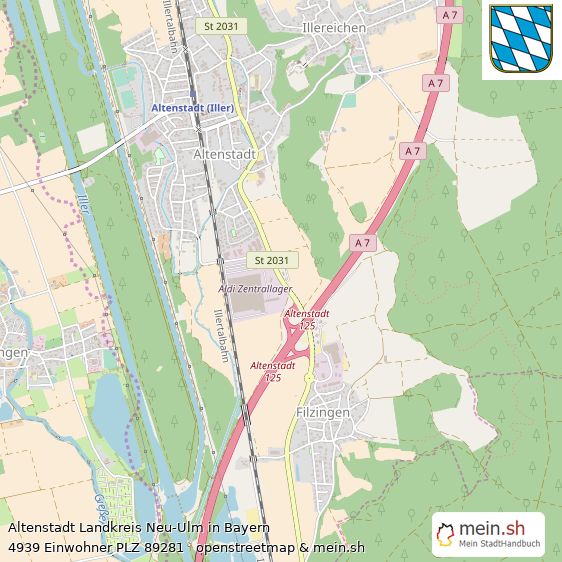 Altenstadt Landkreis Neu-Ulm Lageplan © Openstreetmap Contributors Altenstadt Kleinstadt Lageplan