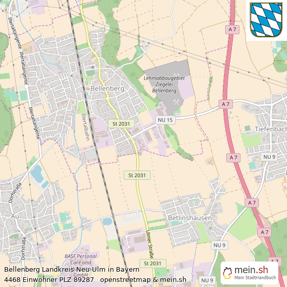 Bellenberg Landkreis Neu-Ulm Lageplan © Openstreetmap Contributors Bellenberg Landstadt Lageplan