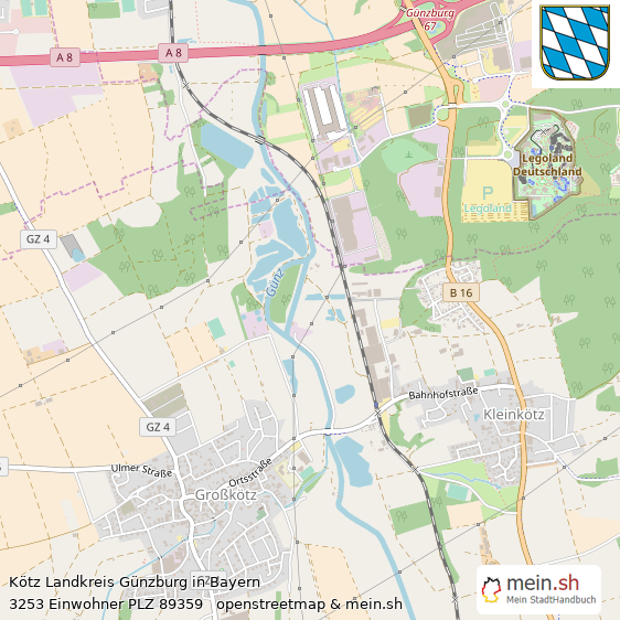 Kötz Landkreis Günzburg Lageplan © Openstreetmap Contributors Kötz Landstadt Lageplan