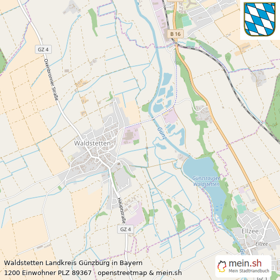 Waldstetten Landkreis Günzburg Lageplan © Openstreetmap Contributors Waldstetten Große Landstadt Lageplan