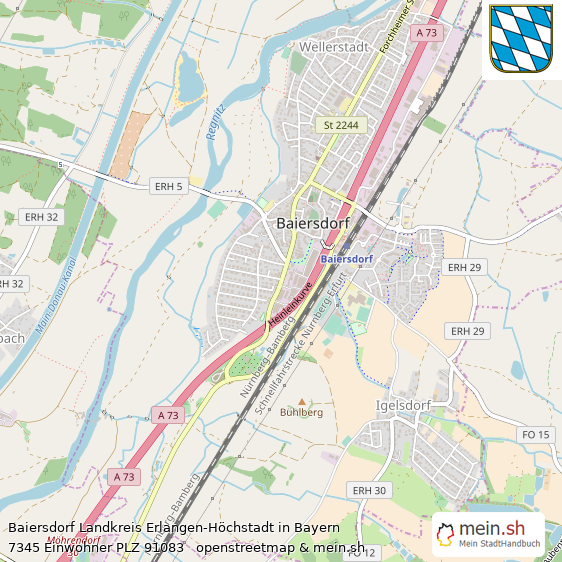 Baiersdorf Landkreis Erlangen-Höchstadt Lageplan © Openstreetmap Contributors Baiersdorf Große Landstadt Lageplan