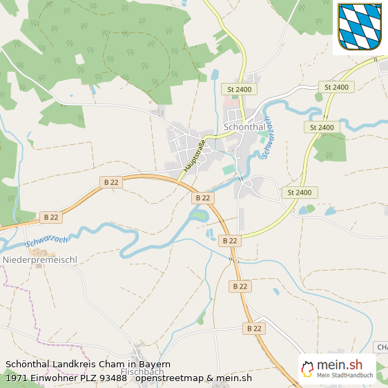 Schönthal Landkreis Cham Lageplan © Openstreetmap Contributors Schönthal Landstadt Lageplan