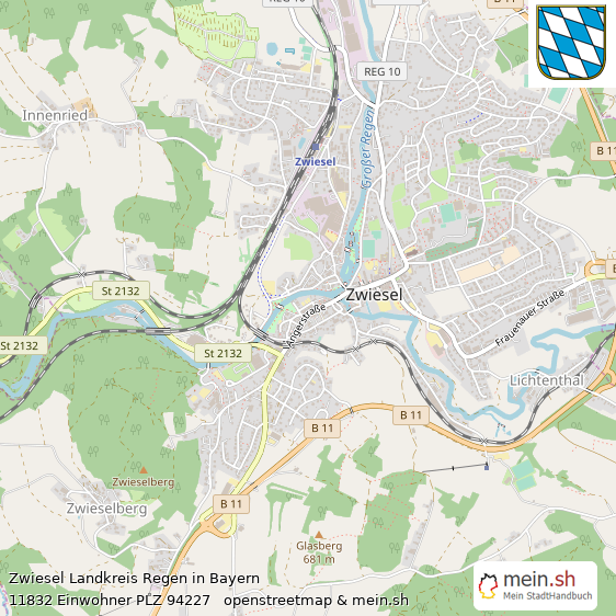 Zwiesel Landkreis Regen Lageplan © Openstreetmap Contributors Zwiesel Große Landstadt Lageplan