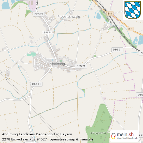 Aholming Landkreis Deggendorf Lageplan © Openstreetmap Contributors Aholming Landstadt Lageplan