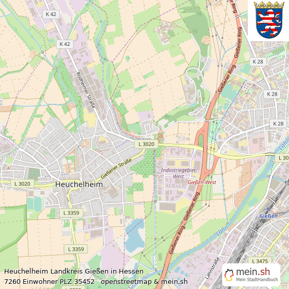 Heuchelheim Landkreis Gießen Lageplan © Openstreetmap Contributors Heuchelheim Große Landstadt Lageplan