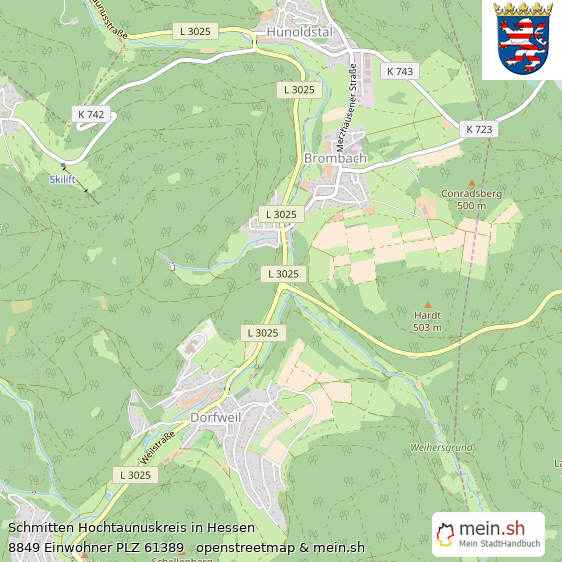 Schmitten Hochtaunuskreis Lageplan © Openstreetmap Contributors Schmitten Große Landstadt Lageplan