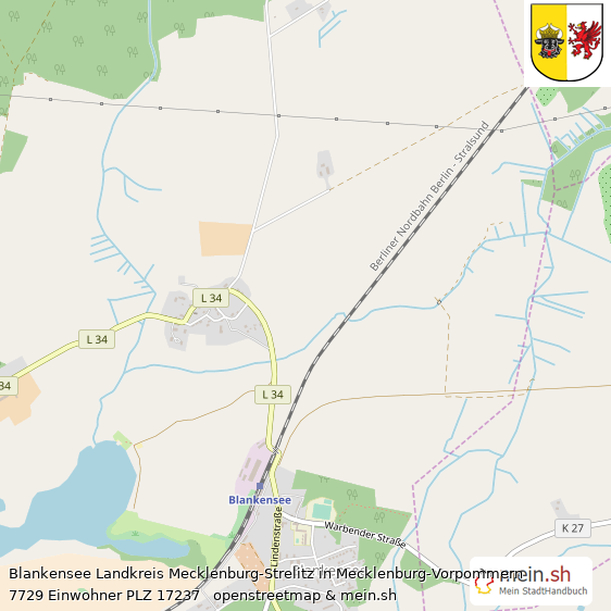 Blankensee Landkreis Mecklenburg-Strelitz Lageplan © Openstreetmap Contributors Blankensee Großes Dorf Lageplan