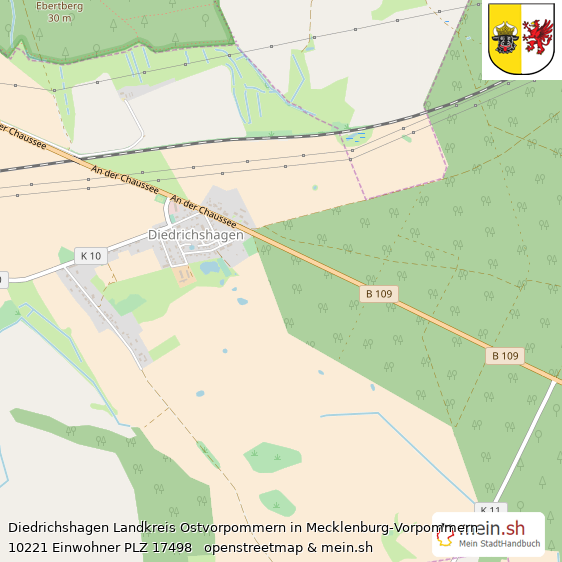 Diedrichshagen Landkreis Ostvorpommern Lageplan © Openstreetmap Contributors Diedrichshagen Kleines Dorf Lageplan
