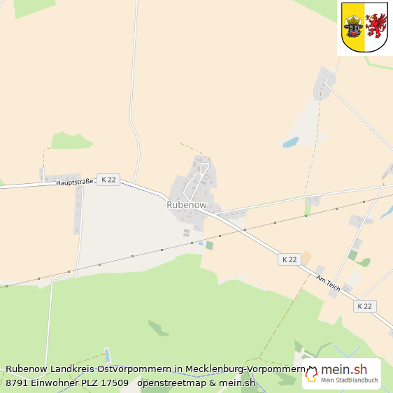 Rubenow Landkreis Ostvorpommern Lageplan © Openstreetmap Contributors Rubenow Dorf Lageplan