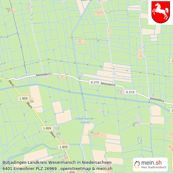 Butjadingen Landkreis Wesermarsch Lageplan © Openstreetmap Contributors Butjadingen Große Landstadt Lageplan