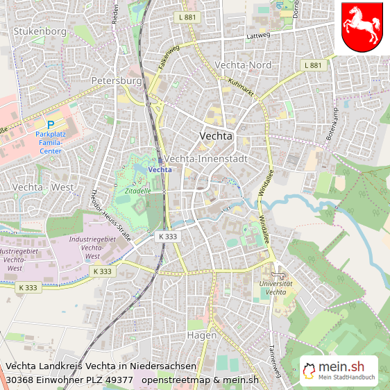Vechta Landkreis Vechta Lageplan © Openstreetmap Contributors Vechta Kleine Mittelstadt Lageplan