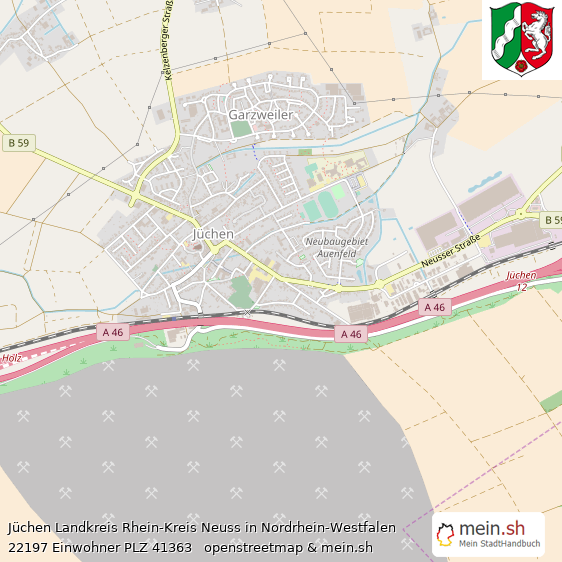 Jüchen Landkreis Rhein-Kreis Neuss Lageplan © Openstreetmap Contributors Jüchen Kleine Mittelstadt Lageplan