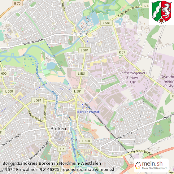 Borken Landkreis Borken Lageplan © Openstreetmap Contributors Borken Kleine Mittelstadt Lageplan