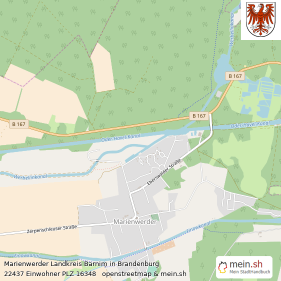 Marienwerder Landkreis Barnim Lageplan © Openstreetmap Contributors Marienwerder Großes Dorf Lageplan