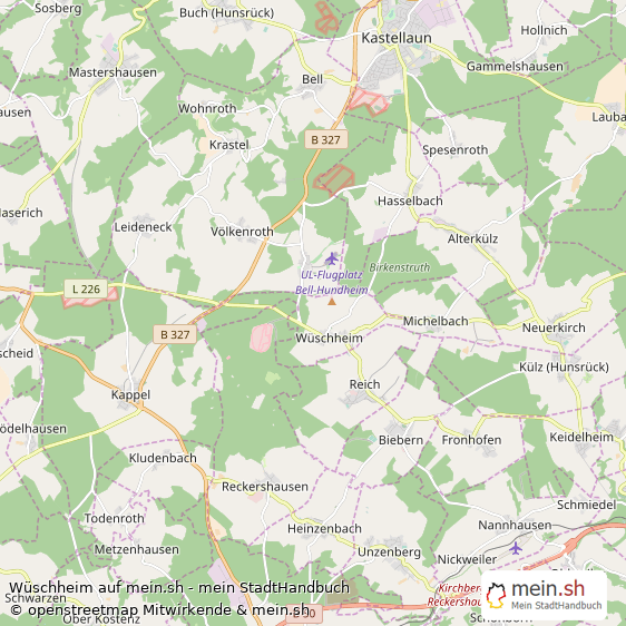 Wüschheim Rhein-Hunsrück-Kreis Landkarte © Openstreetmap Contributors Wüschheim Kleines Dorf Karte