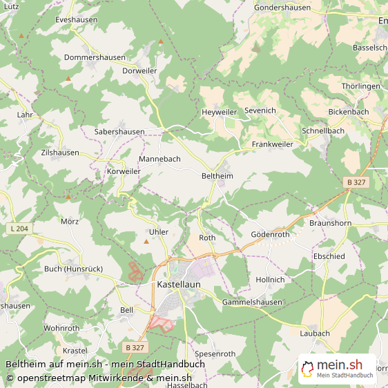 Beltheim Rhein-Hunsrück-Kreis Landkarte © Openstreetmap Contributors Beltheim Großes Dorf Karte