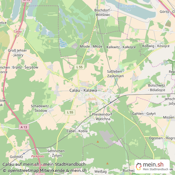 Calau Landkreis Oberspreewald-Lausitz Landkarte © Openstreetmap Contributors Calau Große Landstadt Karte