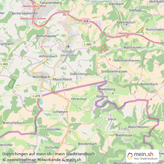 Dietrichingen Landkreis Südwestpfalz Landkarte © Openstreetmap Contributors Dietrichingen Kleines Dorf Karte