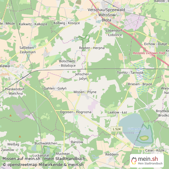 Missen Landkreis Oberspreewald-Lausitz Landkarte © Openstreetmap Contributors Missen Karte