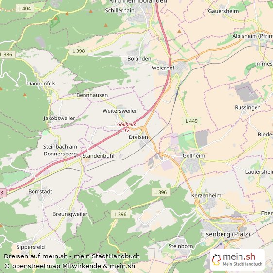 Dreisen Donnersbergkreis Landkarte © Openstreetmap Contributors Dreisen Großes Dorf Karte