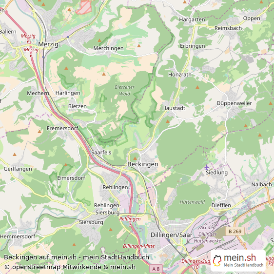 Beckingen Landkreis Merzig-Wadern Landkarte © Openstreetmap Contributors Beckingen Kleinstadt Karte