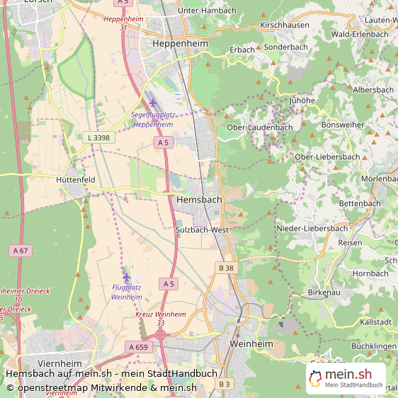 Hemsbach Rhein-Neckar-Kreis Landkarte © Openstreetmap Contributors Hemsbach Kleinstadt Karte
