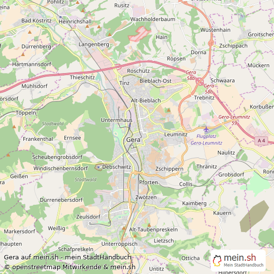 Gera Mittelstadt Karte
