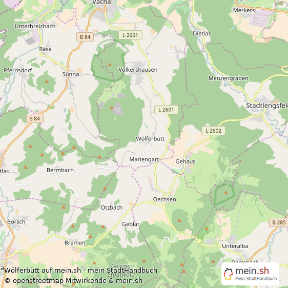 Wölferbütt Wartburgkreis Landkarte © Openstreetmap Contributors Wölferbütt Kleines Dorf Karte