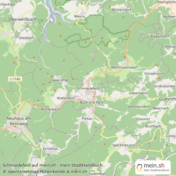 Schmiedefeld Landkreis Saalfeld-Rudolstadt Landkarte © Openstreetmap Contributors Schmiedefeld Großes Dorf Karte