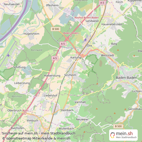 Sinzheim Kleinstadt Karte