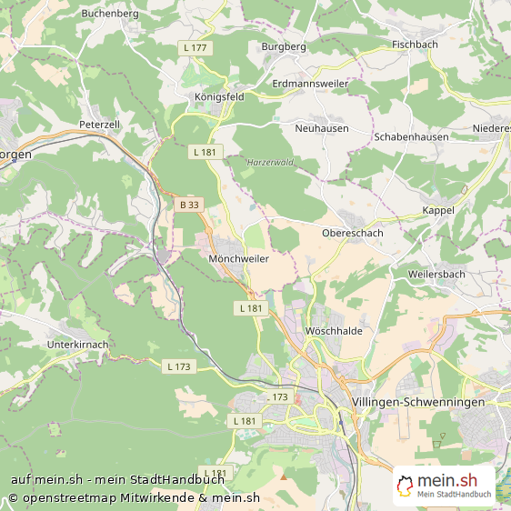 M?nchweiler Schwarzwald-Baar-Kreis Landkarte © Openstreetmap Contributors M?nchweiler Landstadt Karte