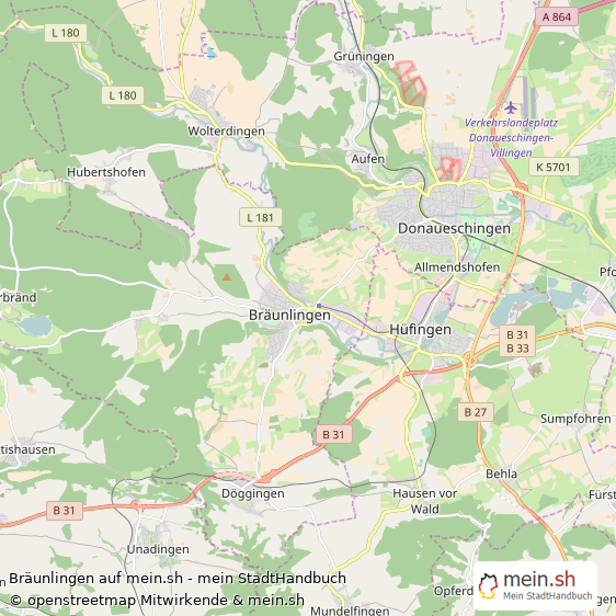 Bräunlingen Schwarzwald-Baar-Kreis Landkarte © Openstreetmap Contributors Bräunlingen Große Landstadt Karte